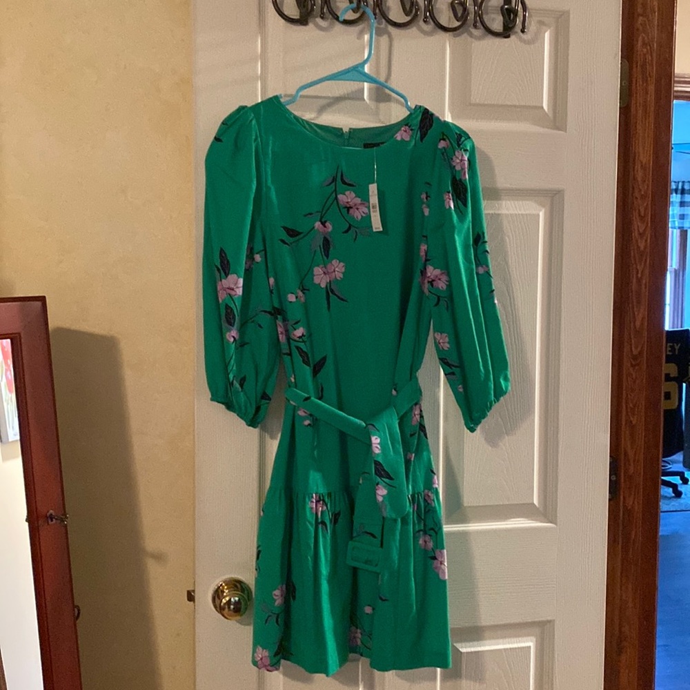 Ann Taylor dress with gathered sleeves, zipper back, removable belt